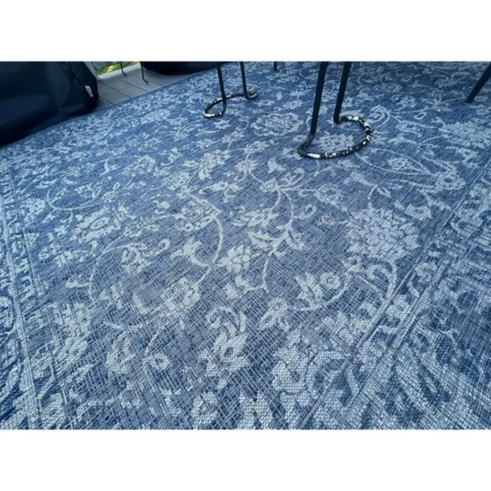 New 8x10 Boho Navy Gray Rug Indoor Outdoor Non-Slip Area Carpet for Home & Patio